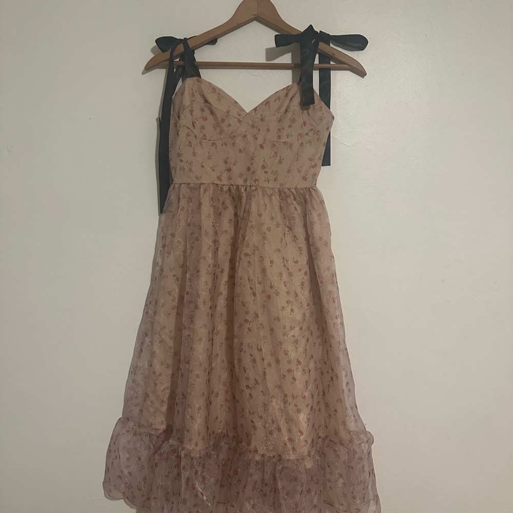 Cider Floral Kids Dress with Black Ties